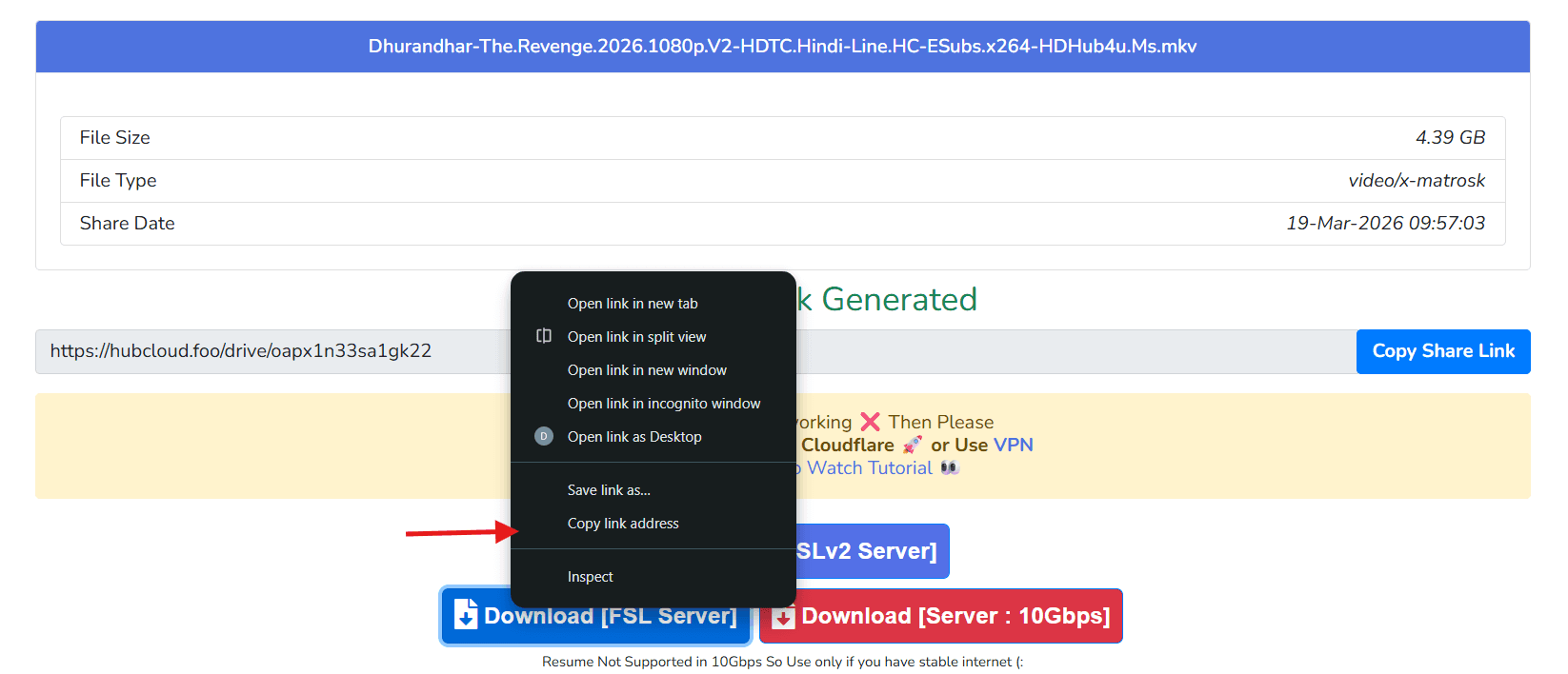 Fourth step: Copy link address and paste here